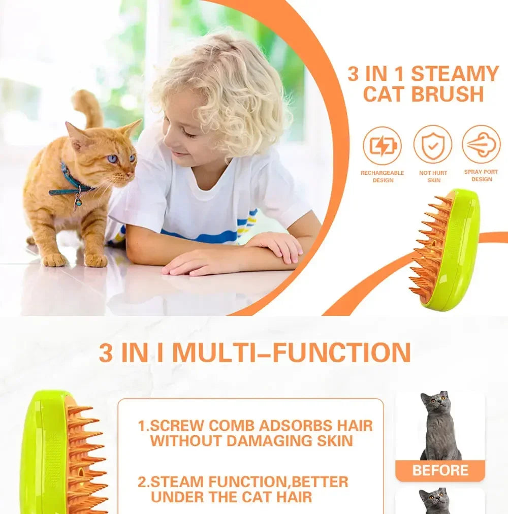 Steam, Spray, Massage: 3-in-1 Pet Grooming Tool