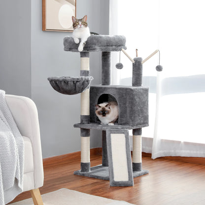 Cat Tree Tower Scratching Post Scratcher Cat House Kitten Toys with Big Conda Large High Perch Cat Hammock Hanging Balls - Wags & Whiskers