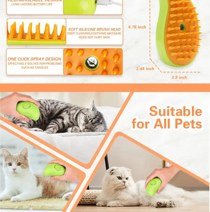 Steam, Spray, Massage: 3-in-1 Pet Grooming Tool