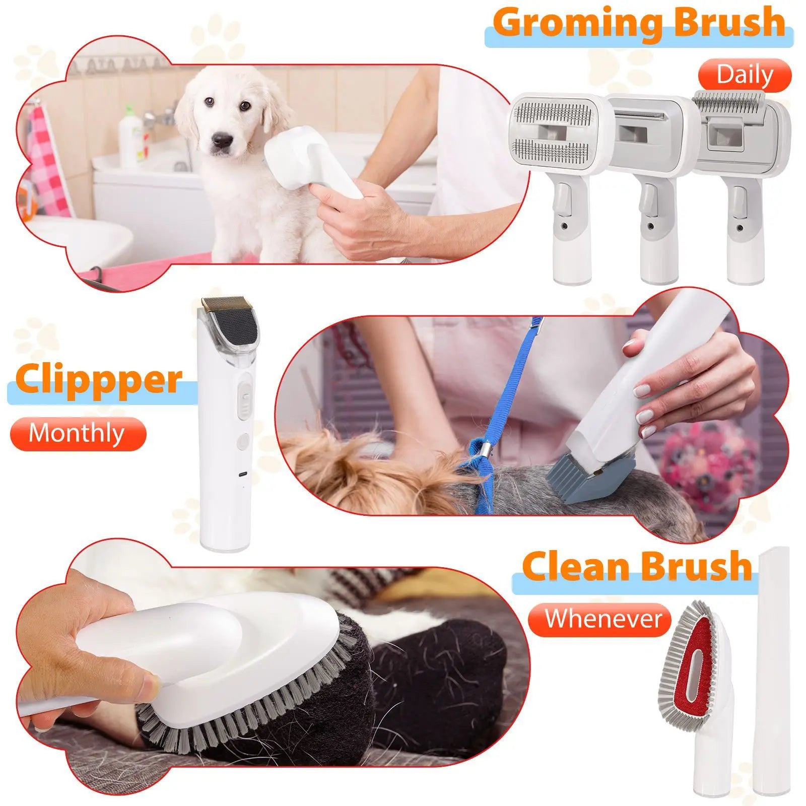 pet hair remover tool grooming brush, clipper, clean brush